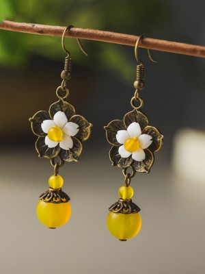 Yellow Agate Dangle Earrings, Clip On Pierced Earrings