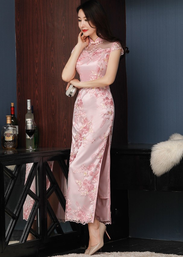 Mandarin Collar Lace Qipao / Cheongsam Prom Dress with Split