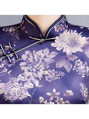 Purple Floral Qipao / Cheongsam Blouse Top