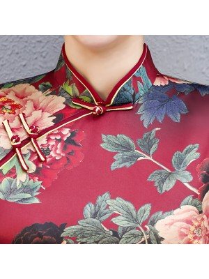 Red Floral Qipao / Cheongsam Blouse Top