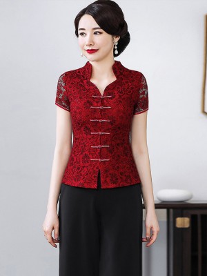 Red Lace Qipao / Cheongsam Blouse Top