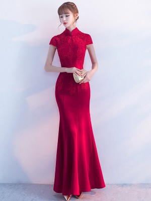 Red Mermaid Fishtail Qipao / Cheongsam Wedding Dress