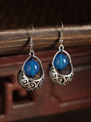 Blue Agate Dangle Earrings, Clip On Pierced Earrings