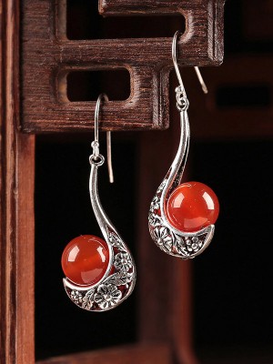 Red Agate Alloy Dangle Earrings, Pierced Earrings