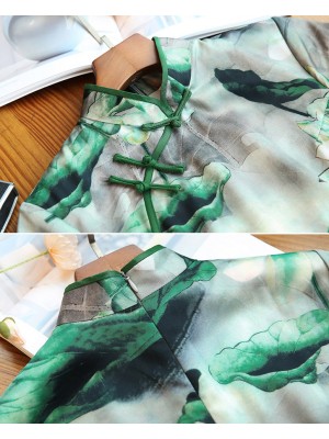 Printing Lotus Long Qipao / Cheongsam Dress