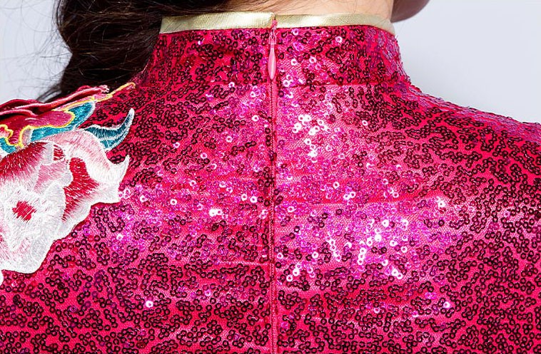 Red Sequined Embroidered Mermaid Qipao / Wedding Cheongsam Dress ...
