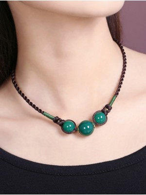 Handmade Green Agate Beads String Necklaces