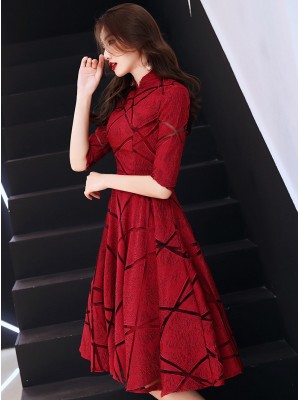 Wine Red A-Line Wedding Cheongsam Dress Clearance