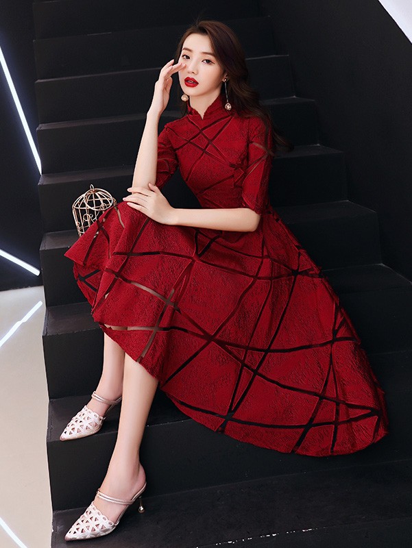 Wine Red A-Line Wedding Qipao / Cheongsam Dress