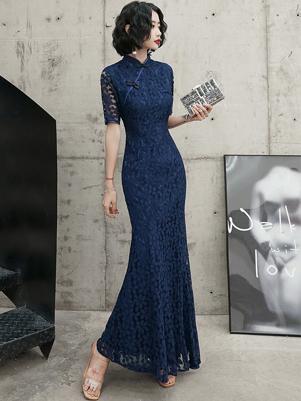 navy blue cheongsam