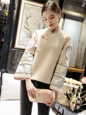 Wool Blend Women Chinese Tang Short Coat