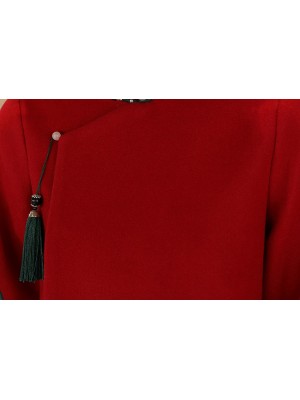 Red Embroidered Wool Blend Women Chinese Tang Coat