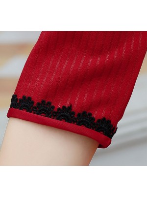 Red Stretchy Winter Cheongsam / Mid Qipao Dress