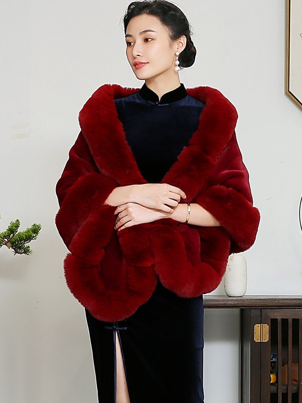 red faux fur wrap