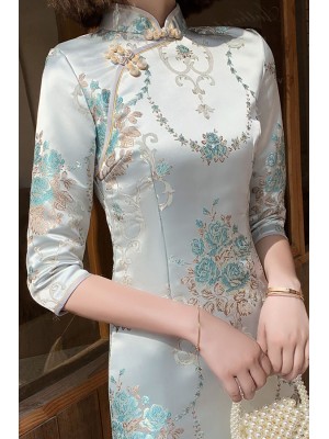 Woven Floral Mid Winter Cheongsam / Qipao Dress