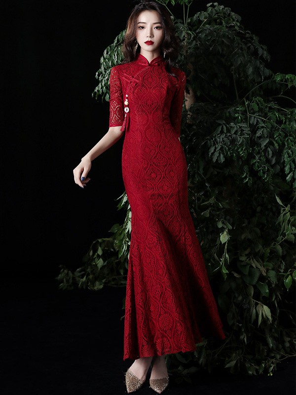 red lace qipao