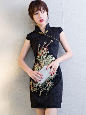 Black Short Phoenix Qipao / Cheongsam / Chinese Wedding Dress