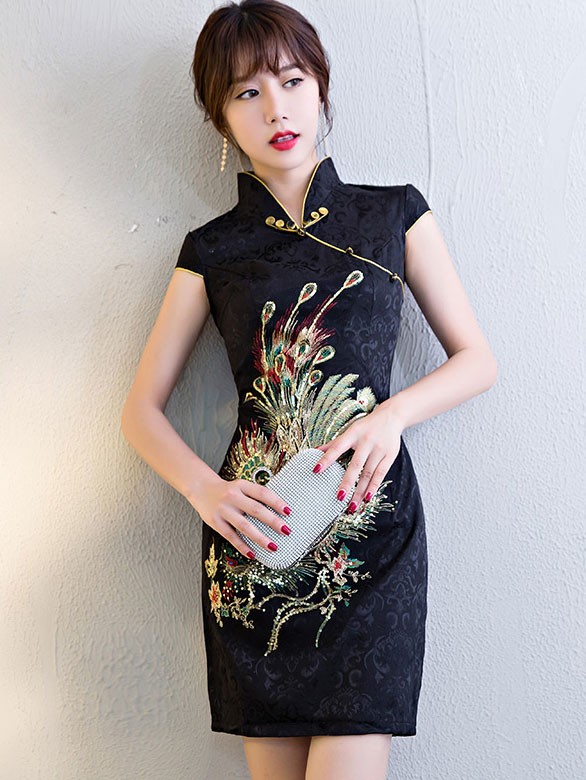 Black Short Phoenix Qipao / Cheongsam / Chinese Wedding Dress ...