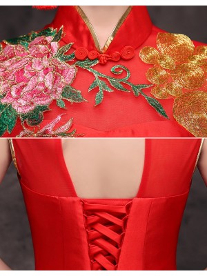 Red Embroidered Trumpet Mermaid Wedding Qipao / Cheongsam Dress