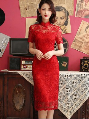 Red Lace Qipao / Cheongsam Wedding Dress