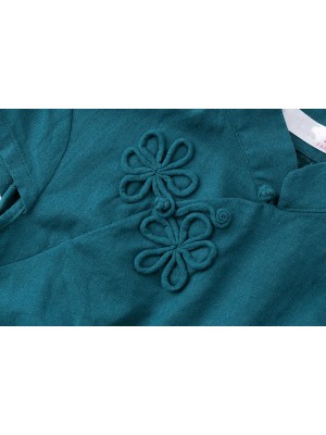 Green Red Short Sleeve Chinese Qipao / Cheongsam Shirt