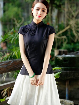 Linen Short Sleeve Chinese Qipao / Cheongsam Shirt