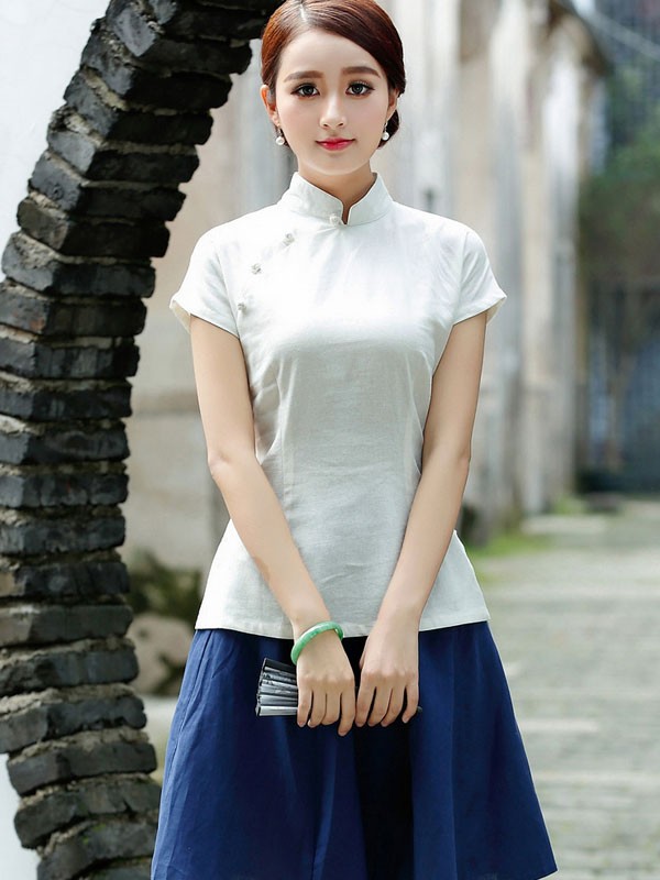 Short Sleeve Qipao Top Chinese Blouse CozyLadyWear