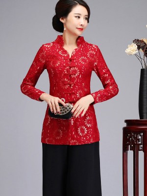 Mother's Red Purple Lace Cheongsam Jacket Blazer
