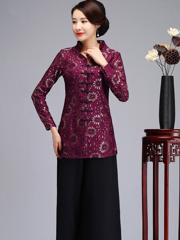 Mother's Red Purple Lace Cheongsam Jacket Blazer