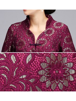 Mother's Red Purple Lace Cheongsam Jacket Blazer