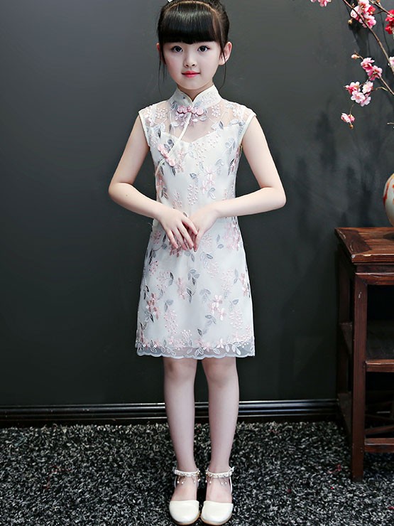 Embroidered Lace Kids Girl's Cheongsam / Qipao Dress