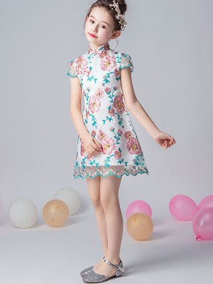 Embroidered Overlay Kids Girl's Qipao / Cheongsam Dress