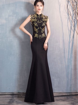 Sequins Black Fishtail Qipao / Cheongsam Evening Dress