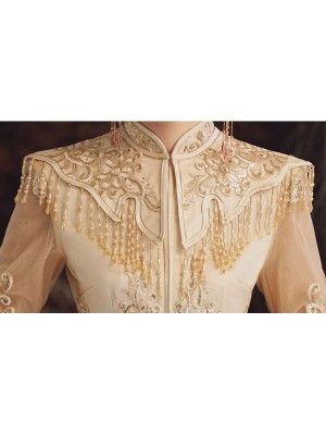 Summer Champaign Wedding Shawl Qun Kwa & Pleated Skirt