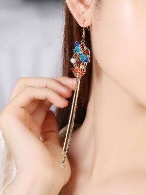 Cloisonne Alloy Tassel Long Drop Dangle Earrings