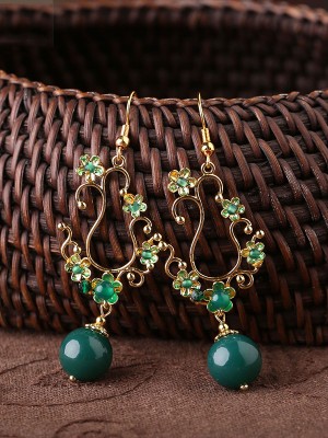 Green Agate Jade Drop Dangle Earrings Clip on Earrings