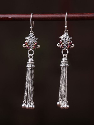Long Drop Silver Tassel Dangle Earrings