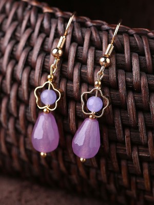 Purple Jade Drop Dangle Clip On Earrings