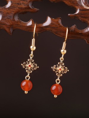 Red Agate Drop Dangle Clip On Pierced Earrings