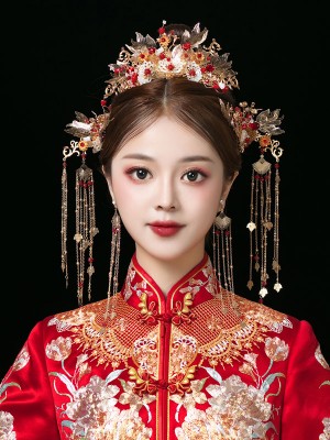 Traditional Dangling Chinese Bridal Hair Clips & Earrings