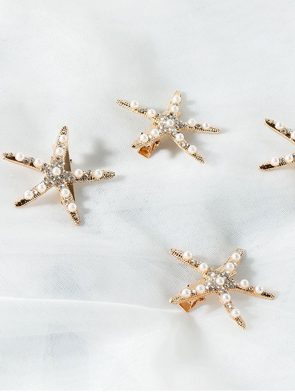 4 Pieces Rhinestone Starfish Hair Clips Set