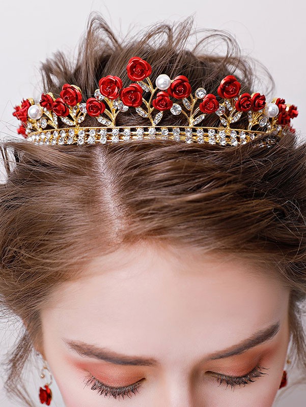 Rosette Crystal Bridal Hair Headband Crown & Earring