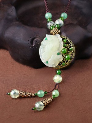 Handmade Adjustable String Jade Lucky Buckle Necklace