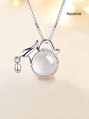 Silver Crystal 12 Constellation Zodiac Pendant Necklace