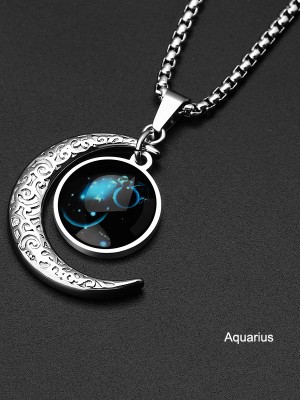 Stainless Steel 12 Constellation Zodiac Pendant Necklace