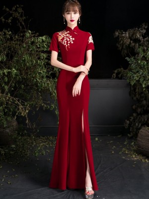 Embroidered Thigh Split Mermaid Qipao / Cheongsam Prom Dress