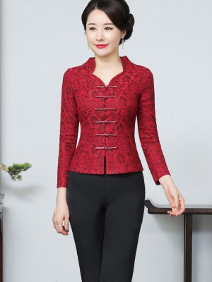 Mother's Wedding Red Lace Cheongsam Jacket Blazer