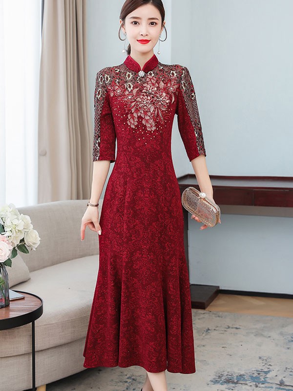 Mother's Appliques A-Line Qipao / Cheongsam Prom Dress