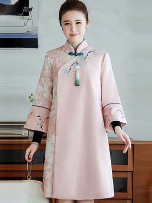 Pink Embroidered Women Chinese Tang Coat