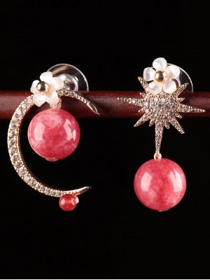 Asymmetric Star Moon Celestial Dangle Earrings